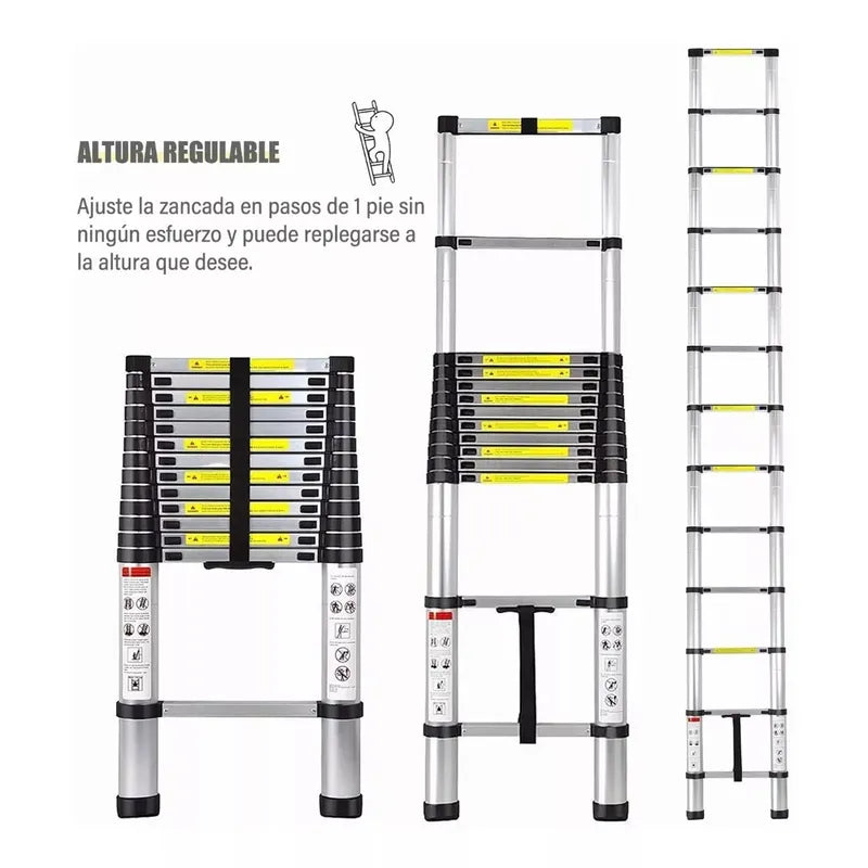 Escalera Telescópica De Aluminio 3,8 Metros